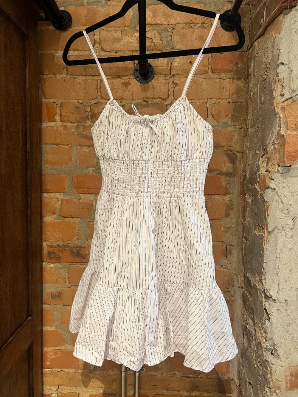 Aritzia Sunday Best Notebook Poplin Mini Dress | White Stripe | Size Small - Picture 6 of 8